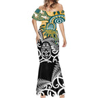 New Zealand Australia Rugby Custom Mermaid Dress Wallabies Aboriginal All Black Maori Tiki Together - Aussie Hoodie