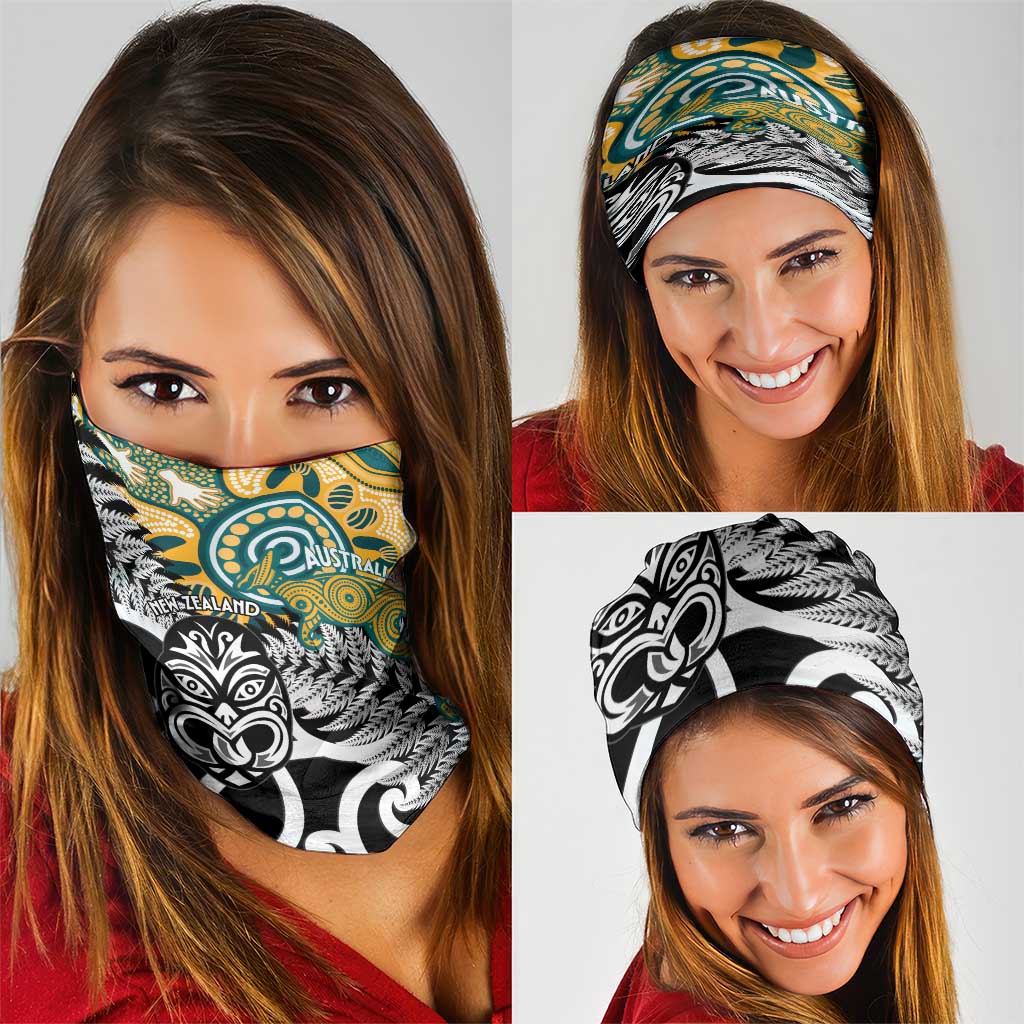 New Zealand Australia Rugby Neck Gaiter Wallabies Aboriginal All Black Maori Tiki Together - Aussie Hoodie