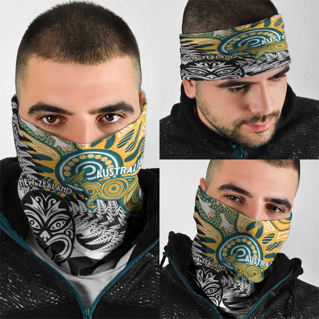 New Zealand Australia Rugby Neck Gaiter Wallabies Aboriginal All Black Maori Tiki Together - Aussie Hoodie