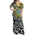 New Zealand Australia Rugby Custom Off Shoulder Maxi Dress Wallabies Aboriginal All Black Maori Tiki Together - Aussie Hoodie