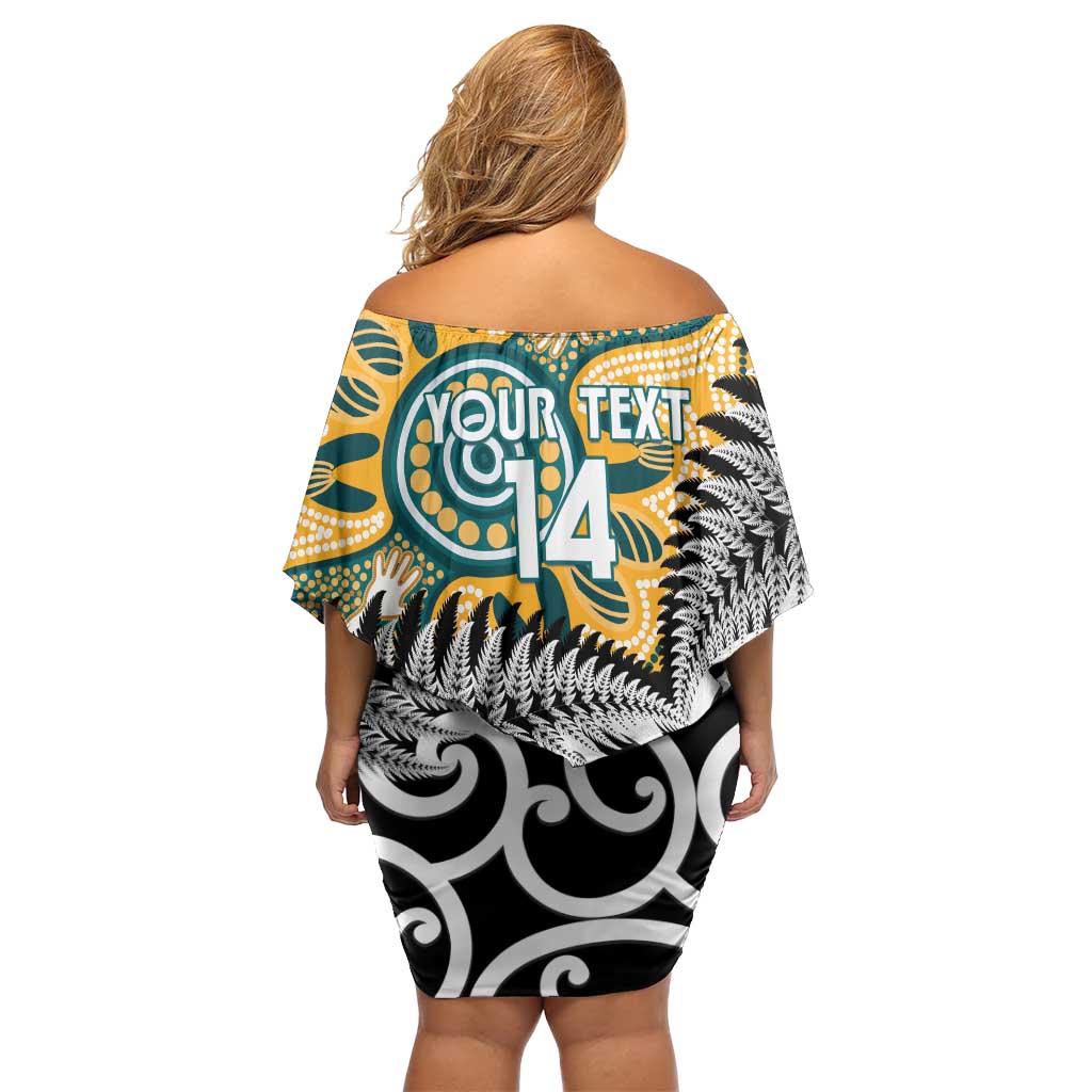 New Zealand Australia Rugby Custom Off Shoulder Short Dress Wallabies Aboriginal All Black Maori Tiki Together - Aussie Hoodie