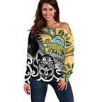 New Zealand Australia Rugby Custom Off Shoulder Sweater Wallabies Aboriginal All Black Maori Tiki Together - Aussie Hoodie