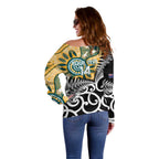 New Zealand Australia Rugby Custom Off Shoulder Sweater Wallabies Aboriginal All Black Maori Tiki Together - Aussie Hoodie
