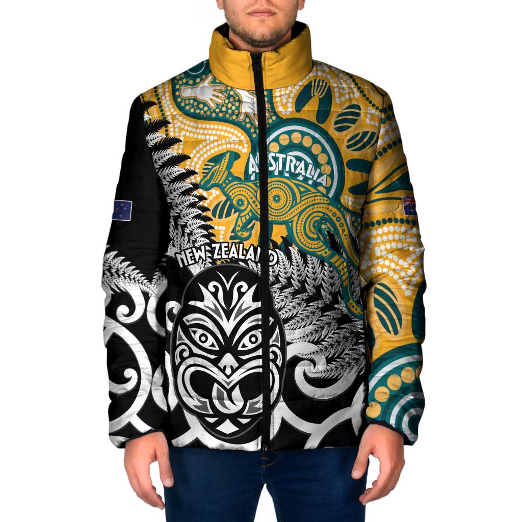 New Zealand Australia Rugby Custom Padded Jacket Wallabies Aboriginal All Black Maori Tiki Together - Aussie Hoodie