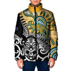 New Zealand Australia Rugby Custom Padded Jacket Wallabies Aboriginal All Black Maori Tiki Together - Aussie Hoodie