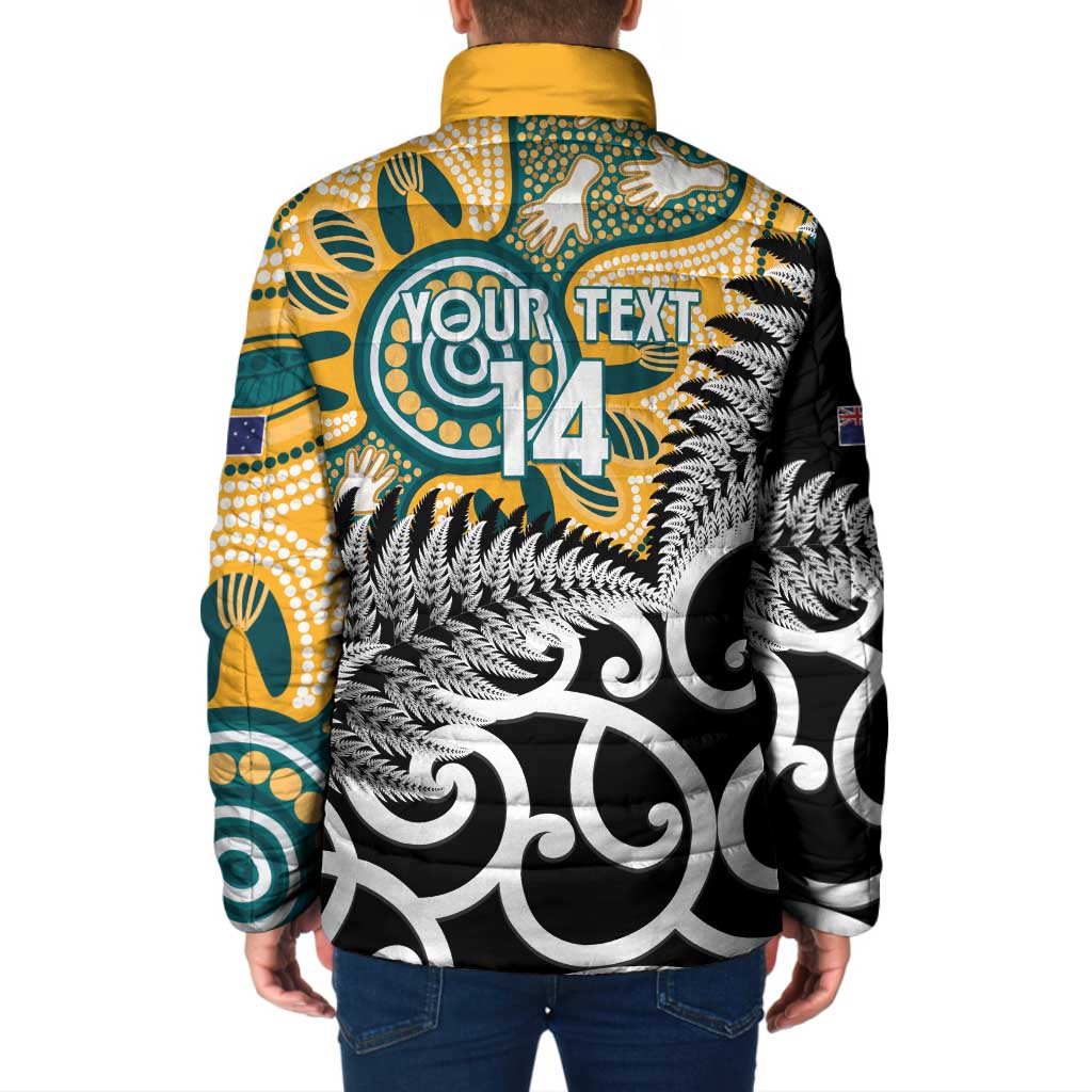 New Zealand Australia Rugby Custom Padded Jacket Wallabies Aboriginal All Black Maori Tiki Together - Aussie Hoodie