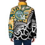 New Zealand Australia Rugby Custom Padded Jacket Wallabies Aboriginal All Black Maori Tiki Together - Aussie Hoodie