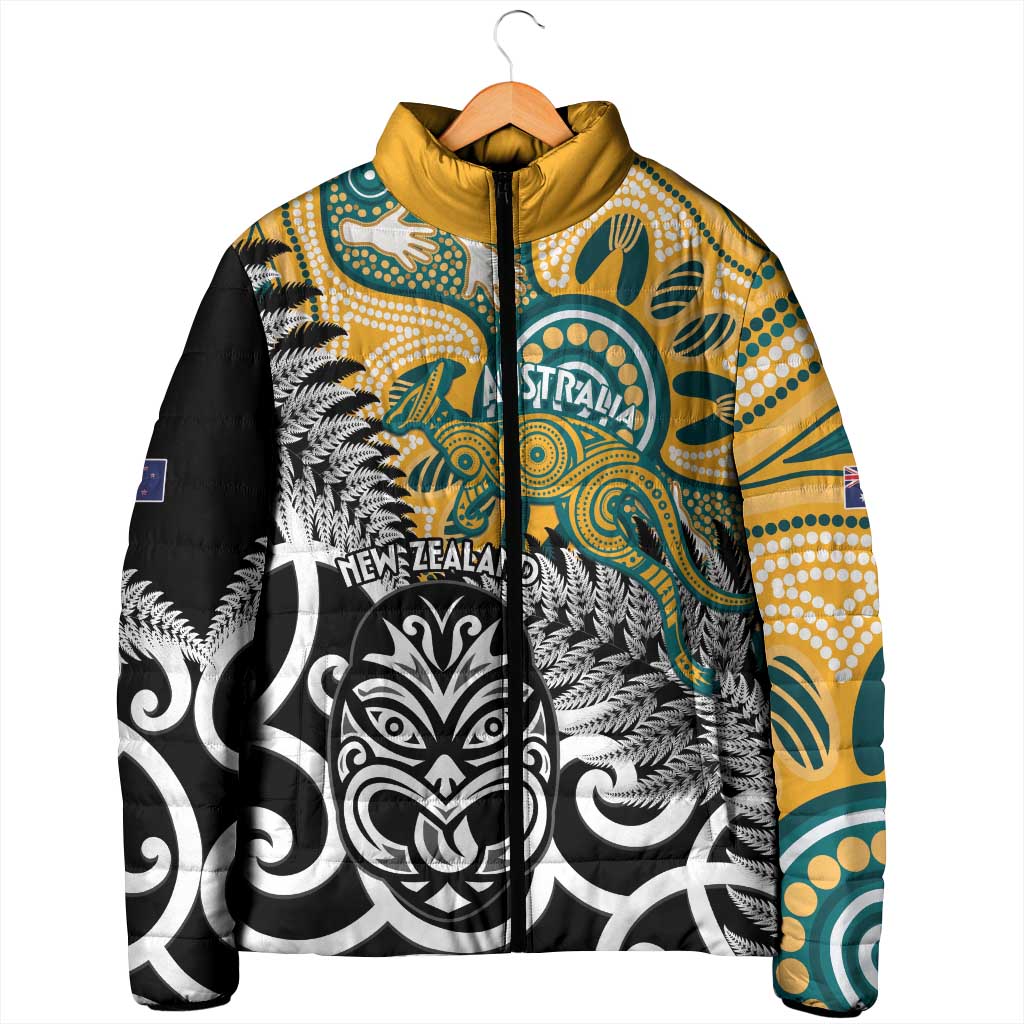 New Zealand Australia Rugby Custom Padded Jacket Wallabies Aboriginal All Black Maori Tiki Together - Aussie Hoodie