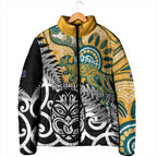 New Zealand Australia Rugby Custom Padded Jacket Wallabies Aboriginal All Black Maori Tiki Together - Aussie Hoodie