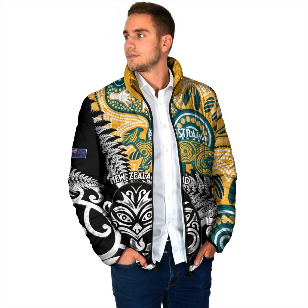 New Zealand Australia Rugby Custom Padded Jacket Wallabies Aboriginal All Black Maori Tiki Together - Aussie Hoodie