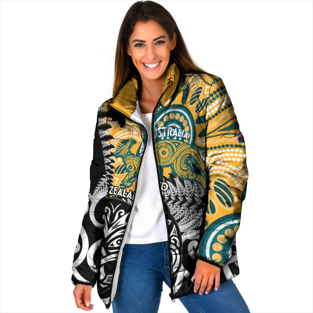 New Zealand Australia Rugby Custom Padded Jacket Wallabies Aboriginal All Black Maori Tiki Together - Aussie Hoodie