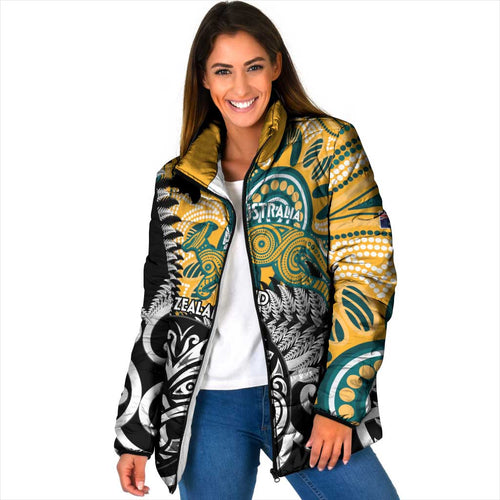New Zealand Australia Rugby Custom Padded Jacket Wallabies Aboriginal All Black Maori Tiki Together - Aussie Hoodie