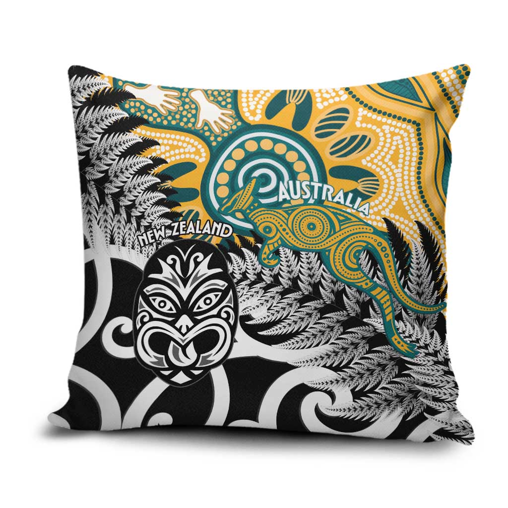 New Zealand Australia Rugby Pillow Cover Wallabies Aboriginal All Black Maori Tiki Together - Aussie Hoodie