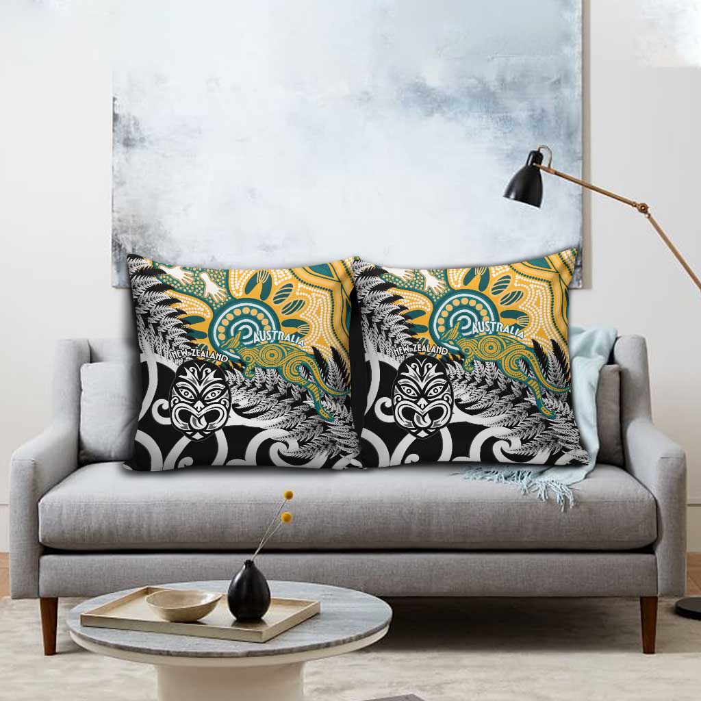 New Zealand Australia Rugby Pillow Cover Wallabies Aboriginal All Black Maori Tiki Together - Aussie Hoodie