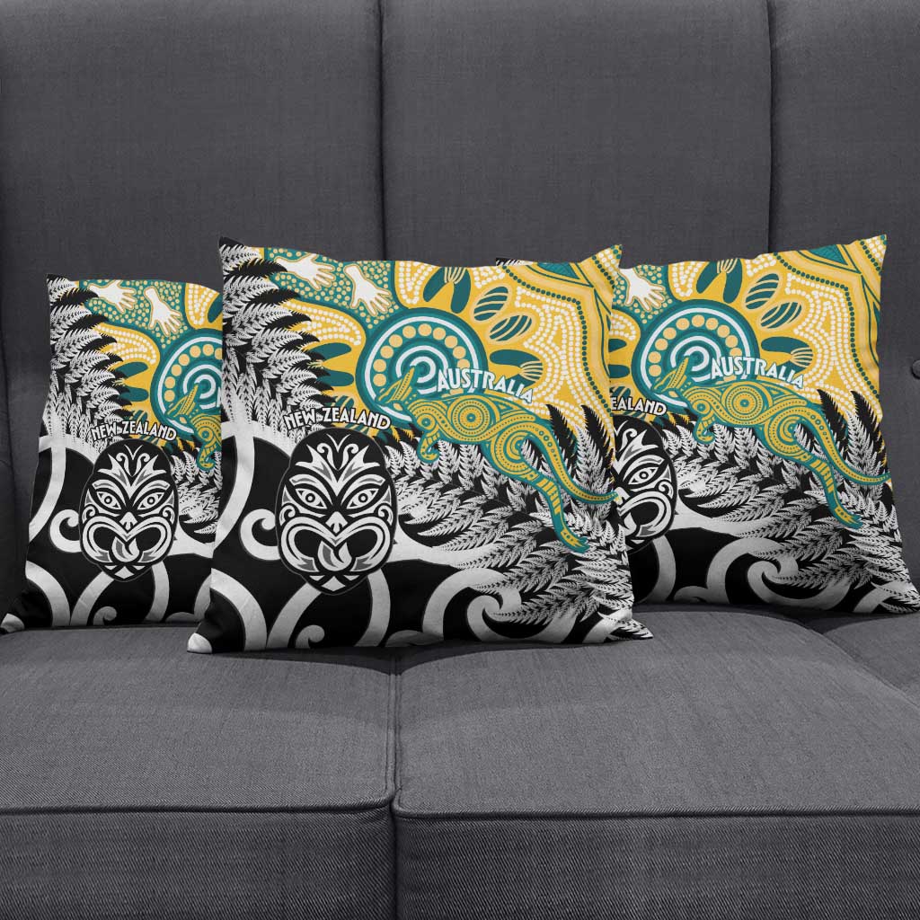 New Zealand Australia Rugby Pillow Cover Wallabies Aboriginal All Black Maori Tiki Together - Aussie Hoodie