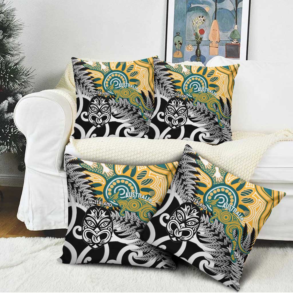 New Zealand Australia Rugby Pillow Cover Wallabies Aboriginal All Black Maori Tiki Together - Aussie Hoodie