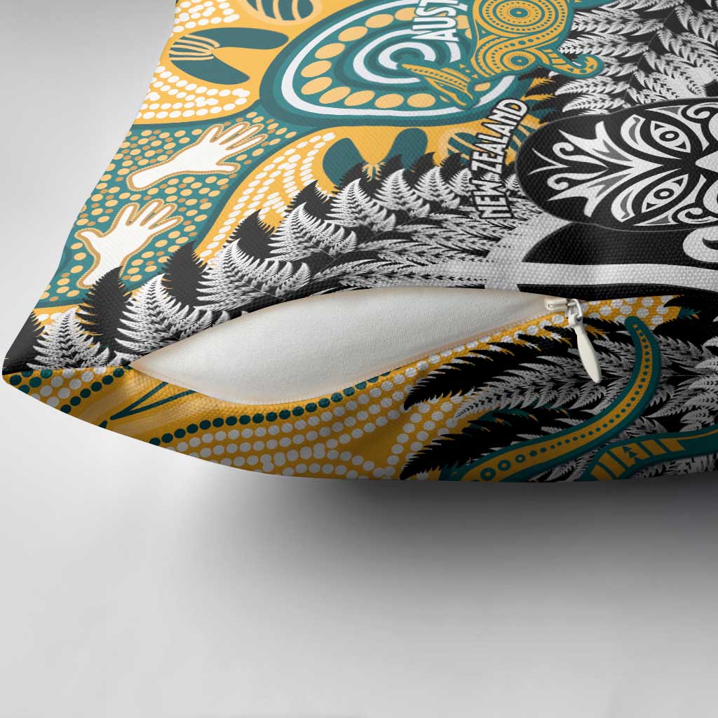 New Zealand Australia Rugby Pillow Cover Wallabies Aboriginal All Black Maori Tiki Together - Aussie Hoodie