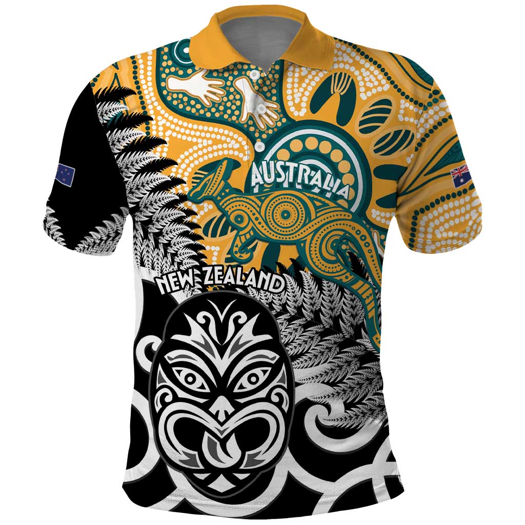 New Zealand Australia Rugby Custom Polo Shirt Wallabies Aboriginal All Black Maori Tiki Together - Aussie Hoodie