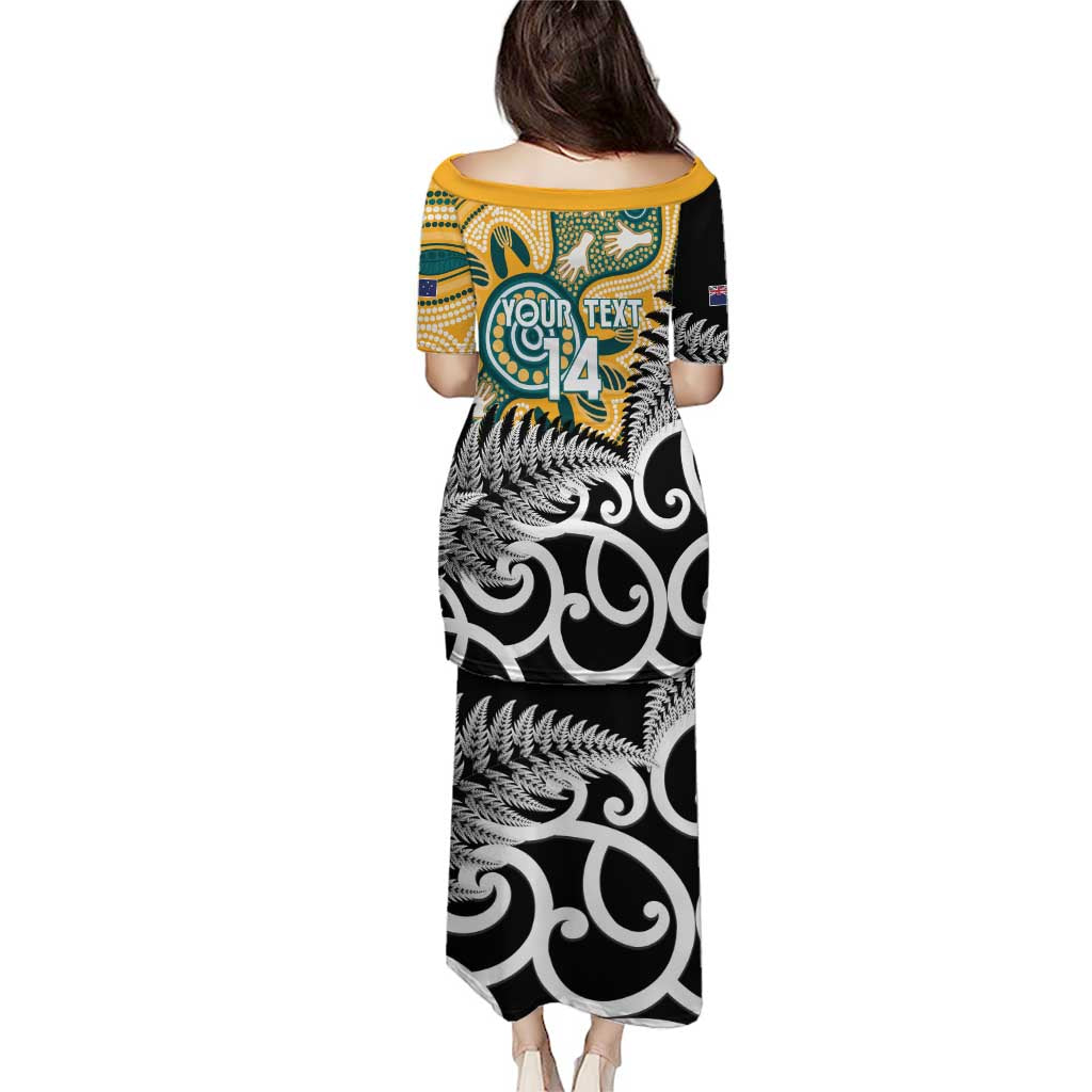 New Zealand Australia Rugby Custom Puletasi Wallabies Aboriginal All Black Maori Tiki Together - Aussie Hoodie