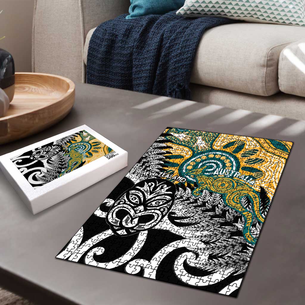 New Zealand Australia Rugby Puzzle Wallabies Aboriginal All Black Maori Tiki Together - Aussie Hoodie