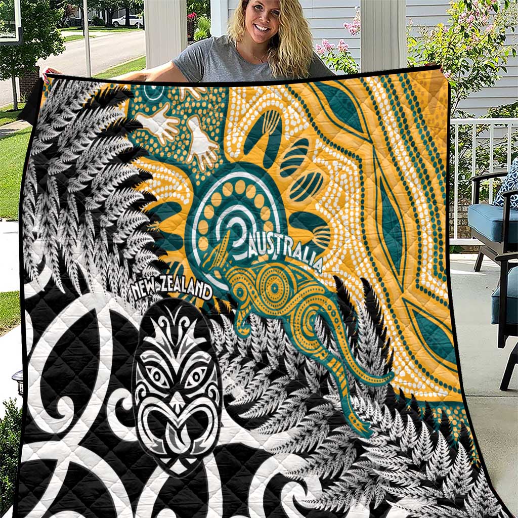 New Zealand Australia Rugby Quilt Wallabies Aboriginal All Black Maori Tiki Together - Aussie Hoodie