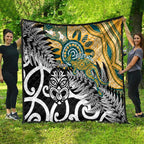 New Zealand Australia Rugby Quilt Wallabies Aboriginal All Black Maori Tiki Together - Aussie Hoodie