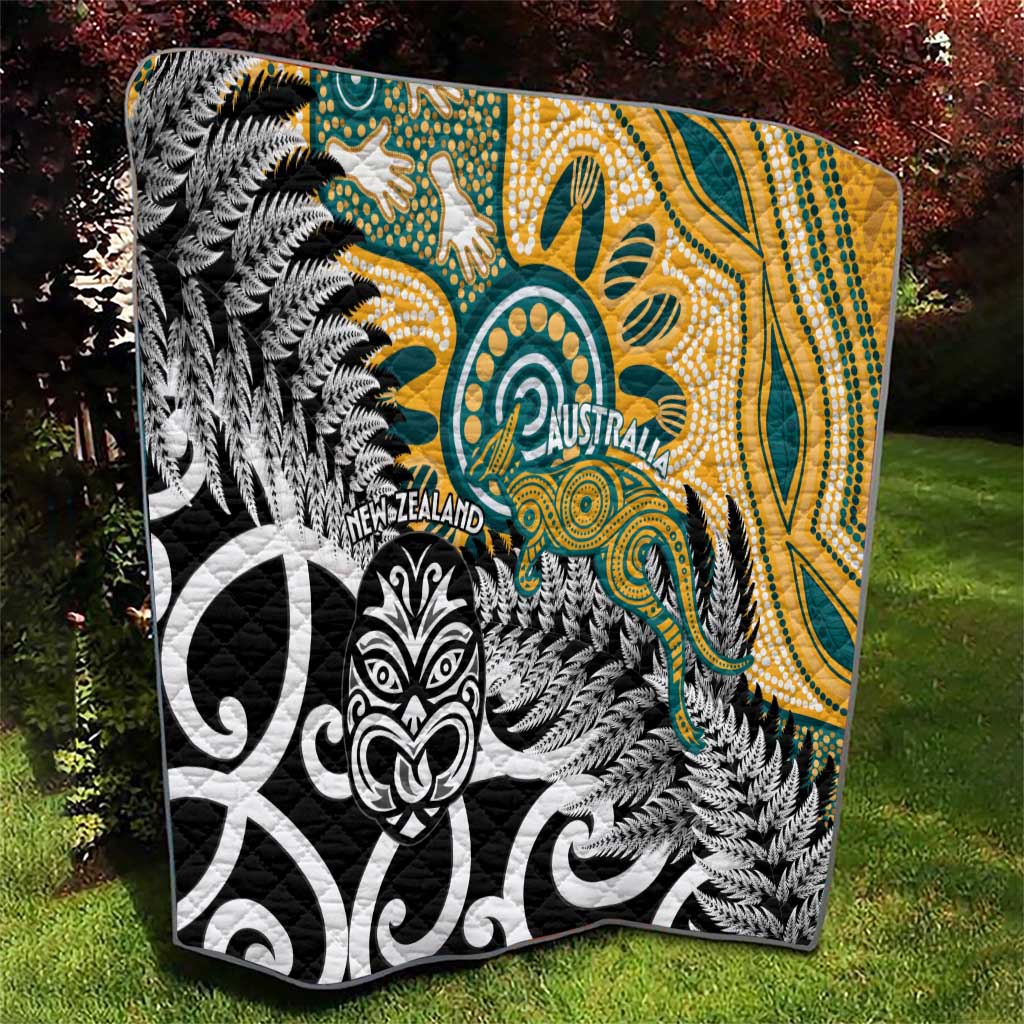 New Zealand Australia Rugby Quilt Wallabies Aboriginal All Black Maori Tiki Together - Aussie Hoodie