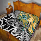 New Zealand Australia Rugby Quilt Wallabies Aboriginal All Black Maori Tiki Together - Aussie Hoodie