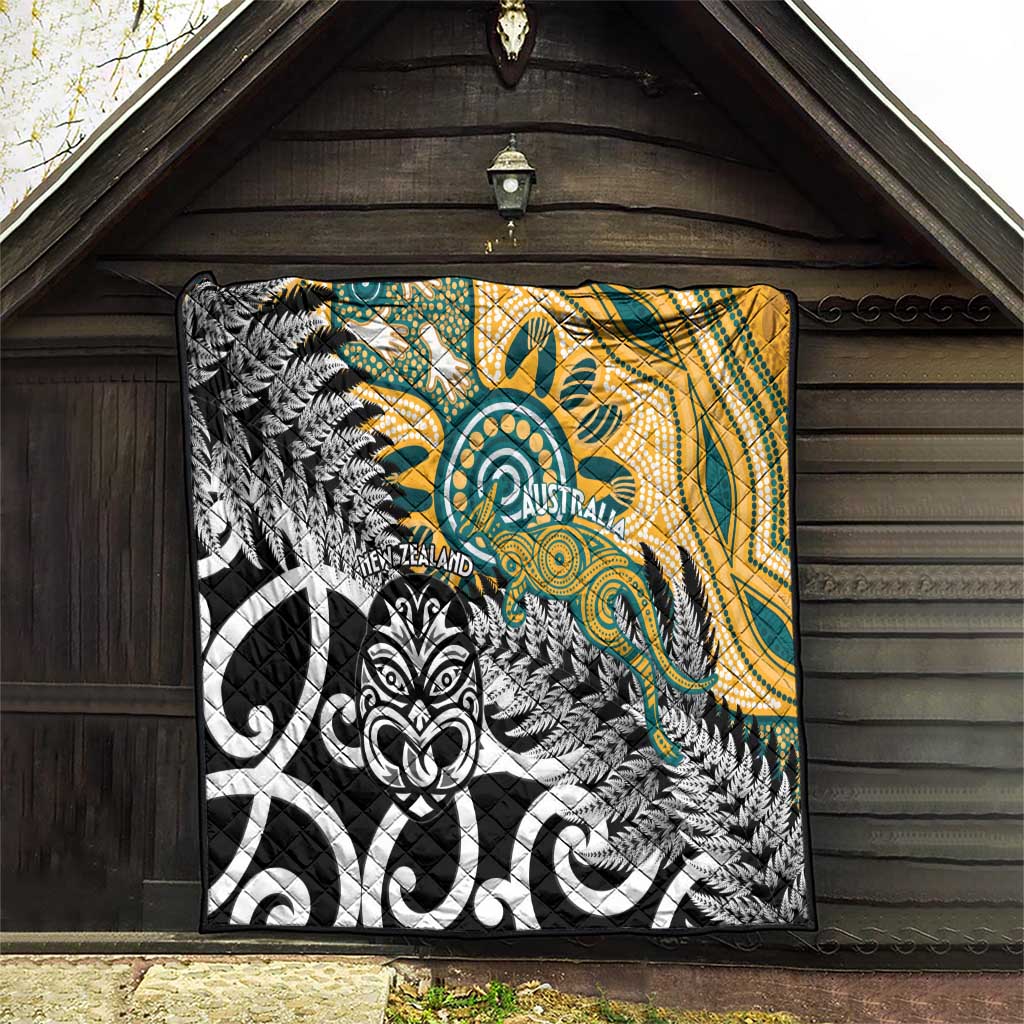 New Zealand Australia Rugby Quilt Wallabies Aboriginal All Black Maori Tiki Together - Aussie Hoodie