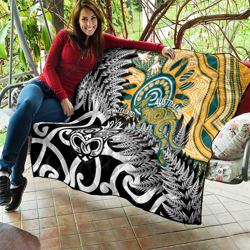 New Zealand Australia Rugby Quilt Wallabies Aboriginal All Black Maori Tiki Together - Aussie Hoodie