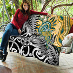 New Zealand Australia Rugby Quilt Wallabies Aboriginal All Black Maori Tiki Together - Aussie Hoodie