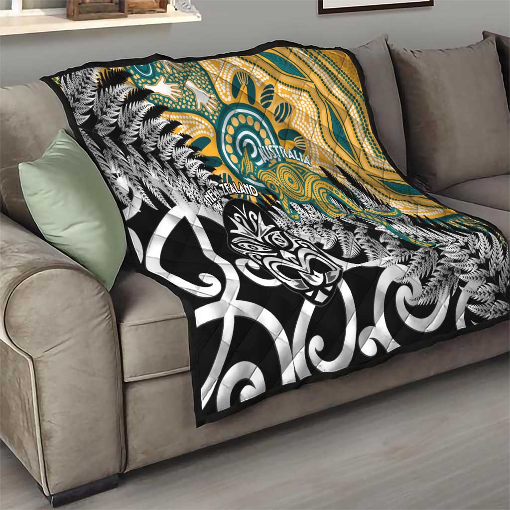 New Zealand Australia Rugby Quilt Wallabies Aboriginal All Black Maori Tiki Together - Aussie Hoodie