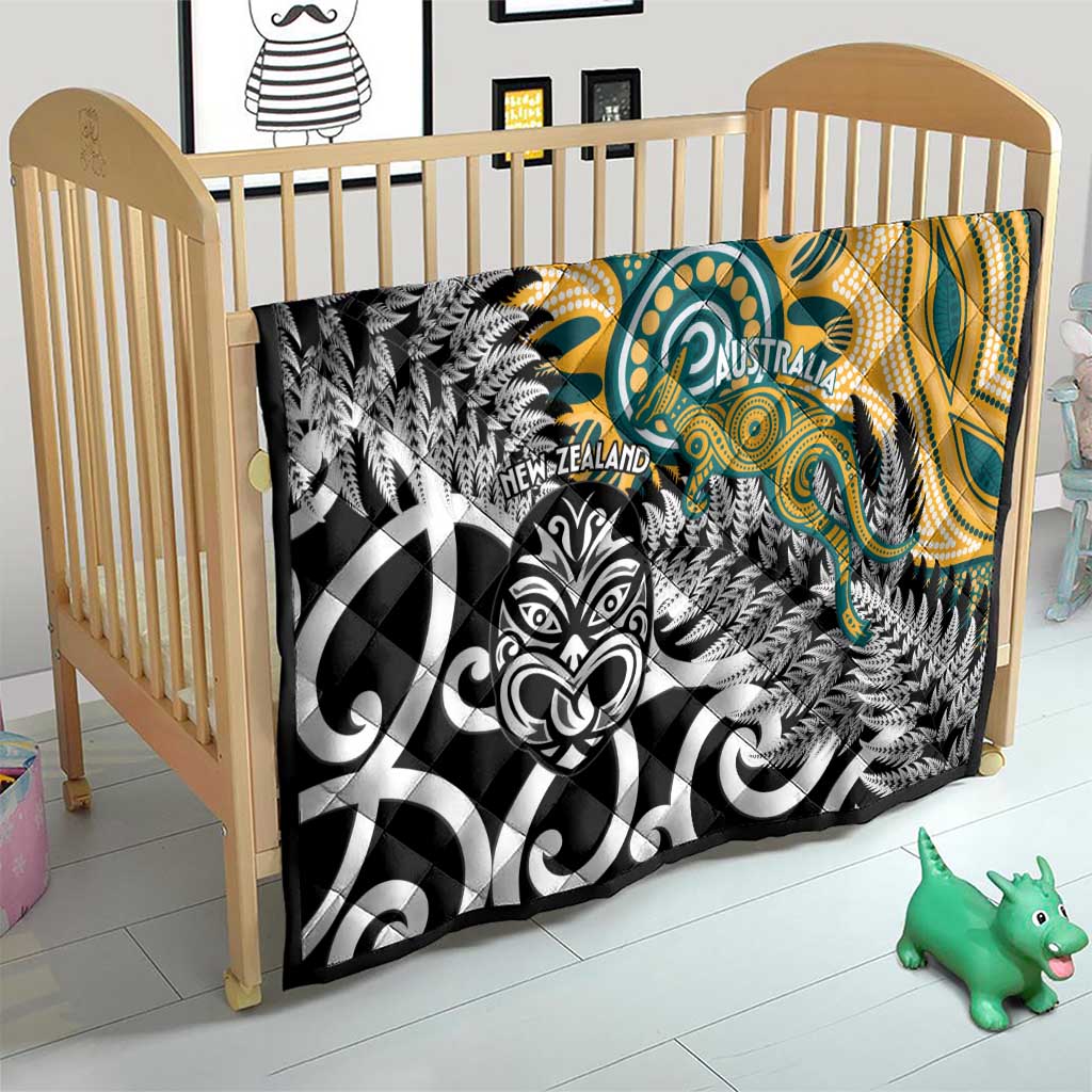 New Zealand Australia Rugby Quilt Wallabies Aboriginal All Black Maori Tiki Together - Aussie Hoodie