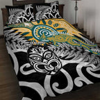 New Zealand Australia Rugby Quilt Bed Set Wallabies Aboriginal All Black Maori Tiki Together - Aussie Hoodie