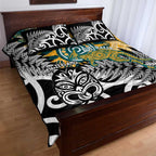 New Zealand Australia Rugby Quilt Bed Set Wallabies Aboriginal All Black Maori Tiki Together - Aussie Hoodie