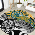 New Zealand Australia Rugby Round Carpet Wallabies Aboriginal All Black Maori Tiki Together - Aussie Hoodie