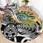 New Zealand Australia Rugby Round Carpet Wallabies Aboriginal All Black Maori Tiki Together - Aussie Hoodie