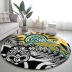 New Zealand Australia Rugby Round Carpet Wallabies Aboriginal All Black Maori Tiki Together - Aussie Hoodie