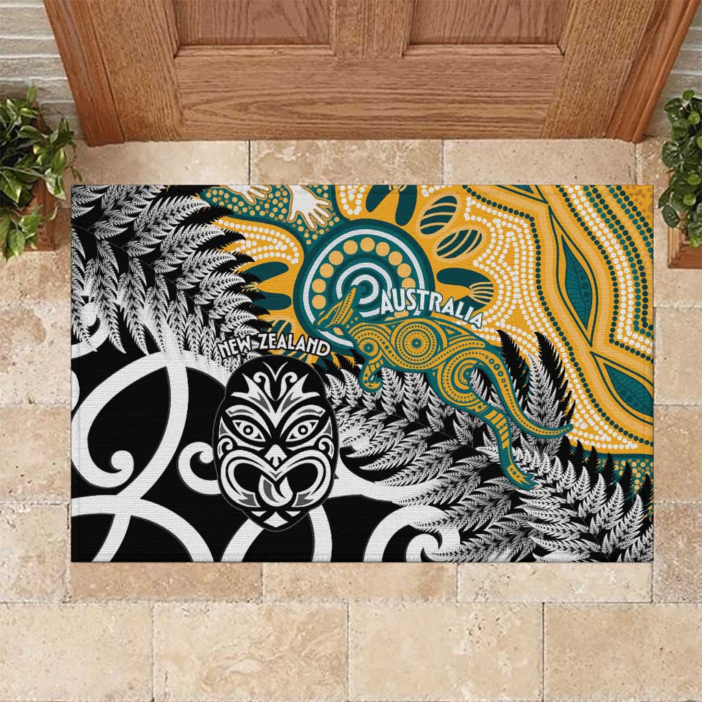 New Zealand Australia Rugby Rubber Doormat Wallabies Aboriginal All Black Maori Tiki Together - Aussie Hoodie