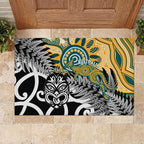 New Zealand Australia Rugby Rubber Doormat Wallabies Aboriginal All Black Maori Tiki Together - Aussie Hoodie