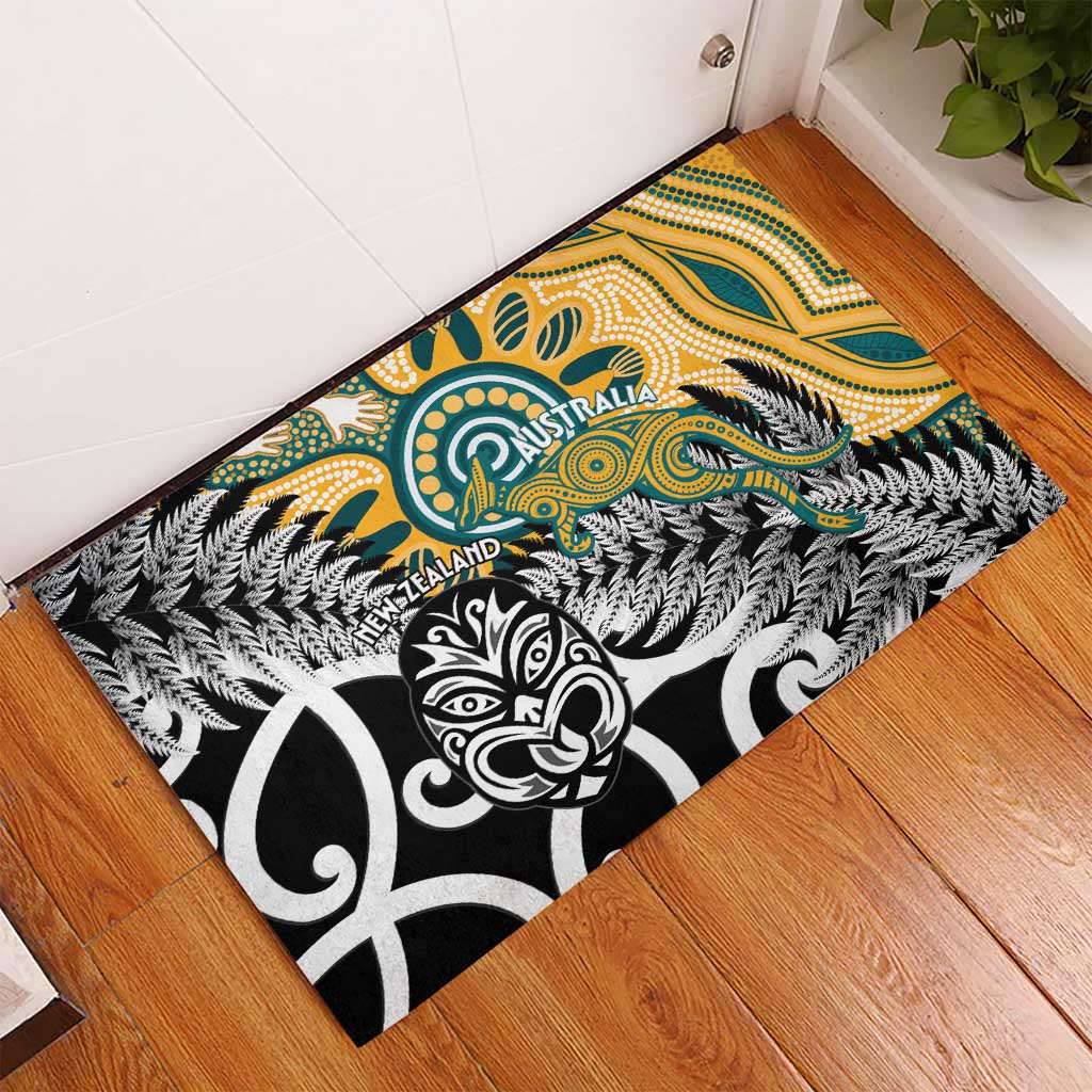 New Zealand Australia Rugby Rubber Doormat Wallabies Aboriginal All Black Maori Tiki Together - Aussie Hoodie