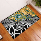 New Zealand Australia Rugby Rubber Doormat Wallabies Aboriginal All Black Maori Tiki Together - Aussie Hoodie