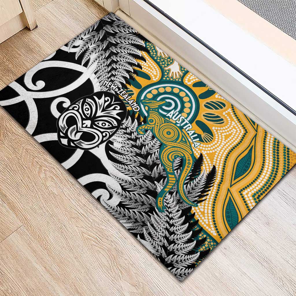 New Zealand Australia Rugby Rubber Doormat Wallabies Aboriginal All Black Maori Tiki Together - Aussie Hoodie