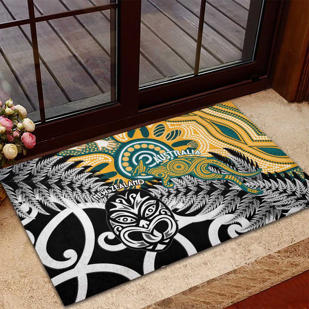 New Zealand Australia Rugby Rubber Doormat Wallabies Aboriginal All Black Maori Tiki Together - Aussie Hoodie