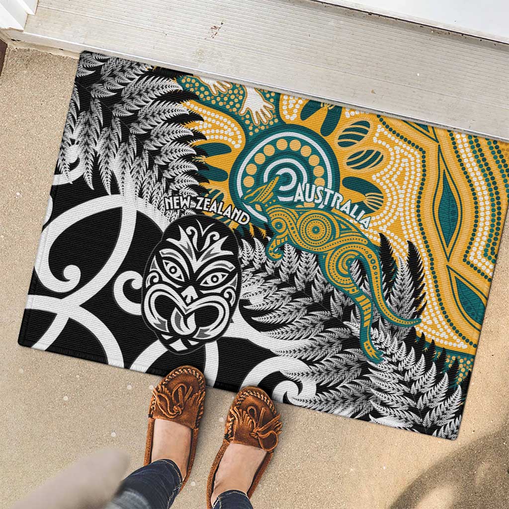 New Zealand Australia Rugby Rubber Doormat Wallabies Aboriginal All Black Maori Tiki Together - Aussie Hoodie