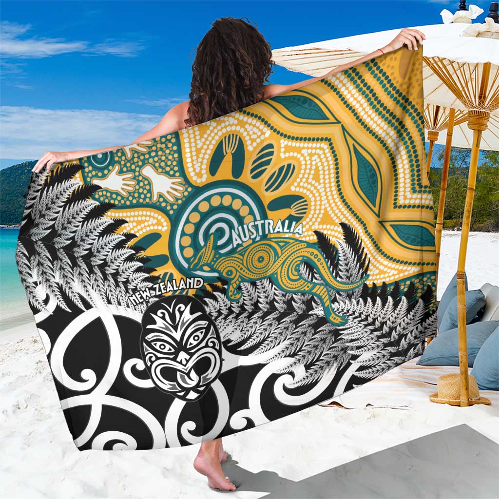 New Zealand Australia Rugby Sarong Wallabies Aboriginal All Black Maori Tiki Together - Aussie Hoodie