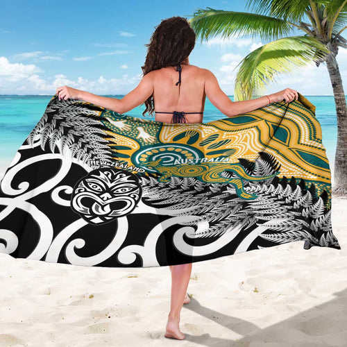 New Zealand Australia Rugby Sarong Wallabies Aboriginal All Black Maori Tiki Together - Aussie Hoodie