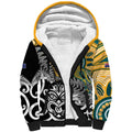 New Zealand Australia Rugby Custom Sherpa Hoodie Wallabies Aboriginal All Black Maori Tiki Together - Aussie Hoodie