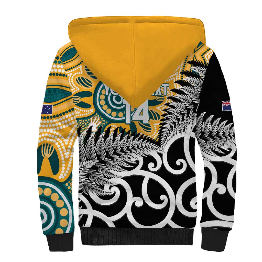 New Zealand Australia Rugby Custom Sherpa Hoodie Wallabies Aboriginal All Black Maori Tiki Together - Aussie Hoodie