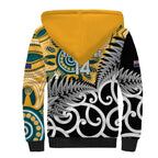 New Zealand Australia Rugby Custom Sherpa Hoodie Wallabies Aboriginal All Black Maori Tiki Together - Aussie Hoodie
